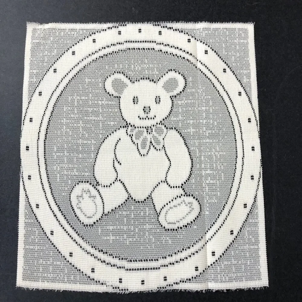 Lace Pillow Panel Nursery White, Teddy Bear Quilt Centerpiece Vintage Mandel